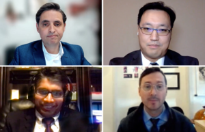 Clockwise from top left: Francisco Almeida, MD, MS, FCCP; George Cheng, MD, PhD, FCCP; Jeffrey Thiboutot, MD; and Satish Kalanjeri, MBBS, FCCP