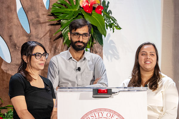 The CHEST Challenge 2023 team from University of Oklahoma Health Sciences Center, from left: Hiba Hammad Altaq, MD; Abdullah Jahangir, MD; and Shiwani Kamath, MD